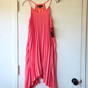 Glam Doll Coral sz M Sleeveless Dress Pleated High-Low Handkerchief Hem Lined